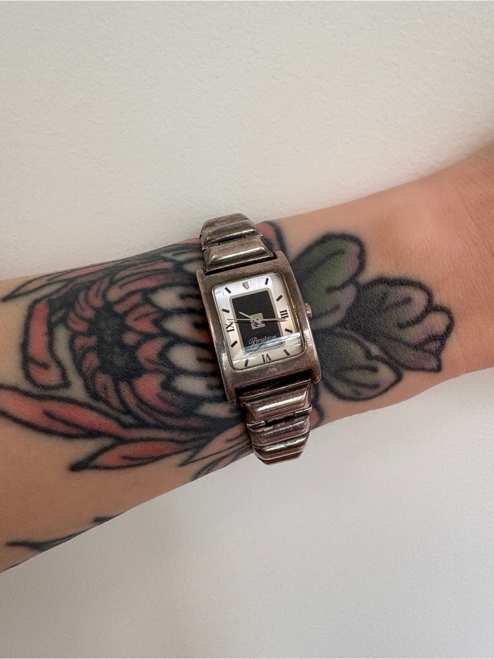 Brighton Vancouver Tank Watch Women 20mm Silver Tone Black Leather New Battery